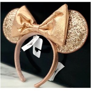 NWT Disney Parks Rose Gold Minnie Bow Ears Headband